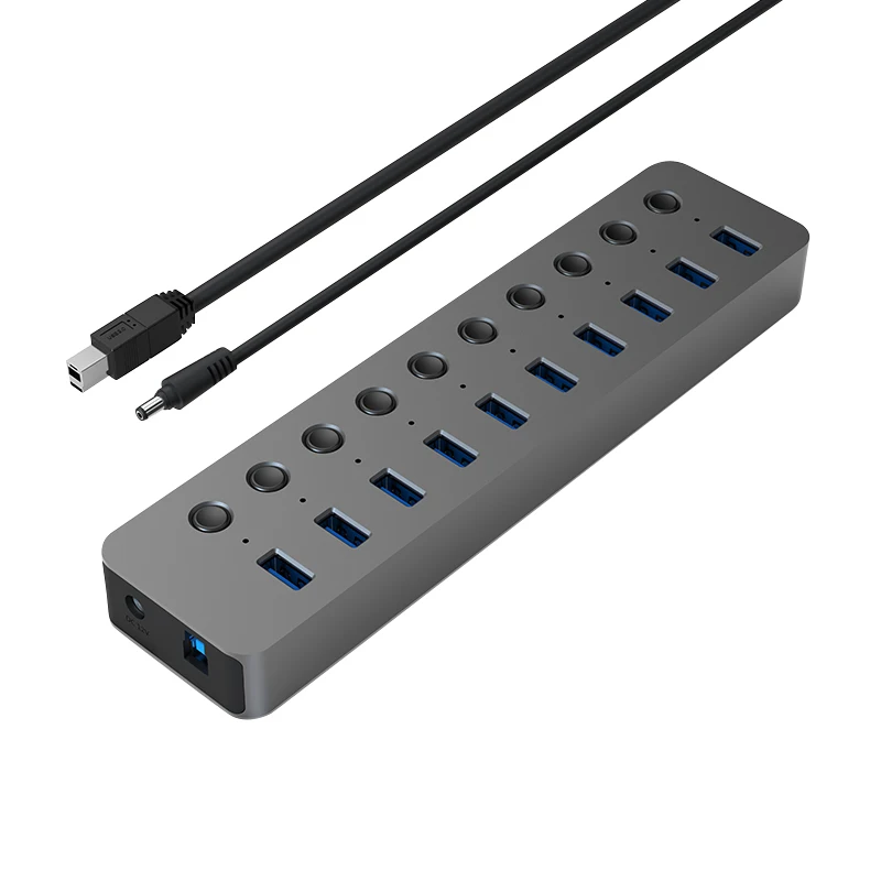 

Blueendless Individual Power Switches 10 Ports USB 3.0 Hub Smart Charging Ports With LED Indicator FOR USB Device USB HUB, Gray