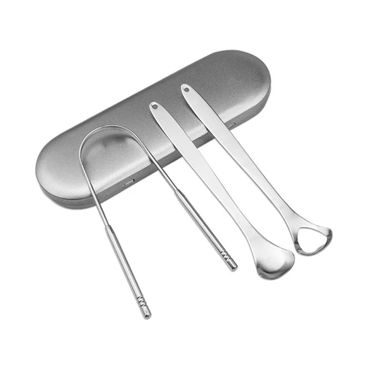 

Professional Reusable Stainless Steel com pact Tongue Scraper Cleaner set Reduce Bad Breath tongue spatula, Rose gold /silver