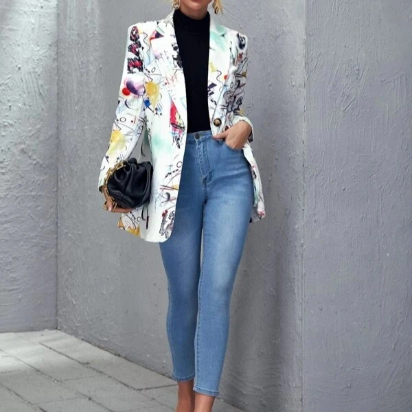 

Fashion Colorated Slim Fit Jacket Casual Blazer Singer Costume Plus Size Floral Print Suit