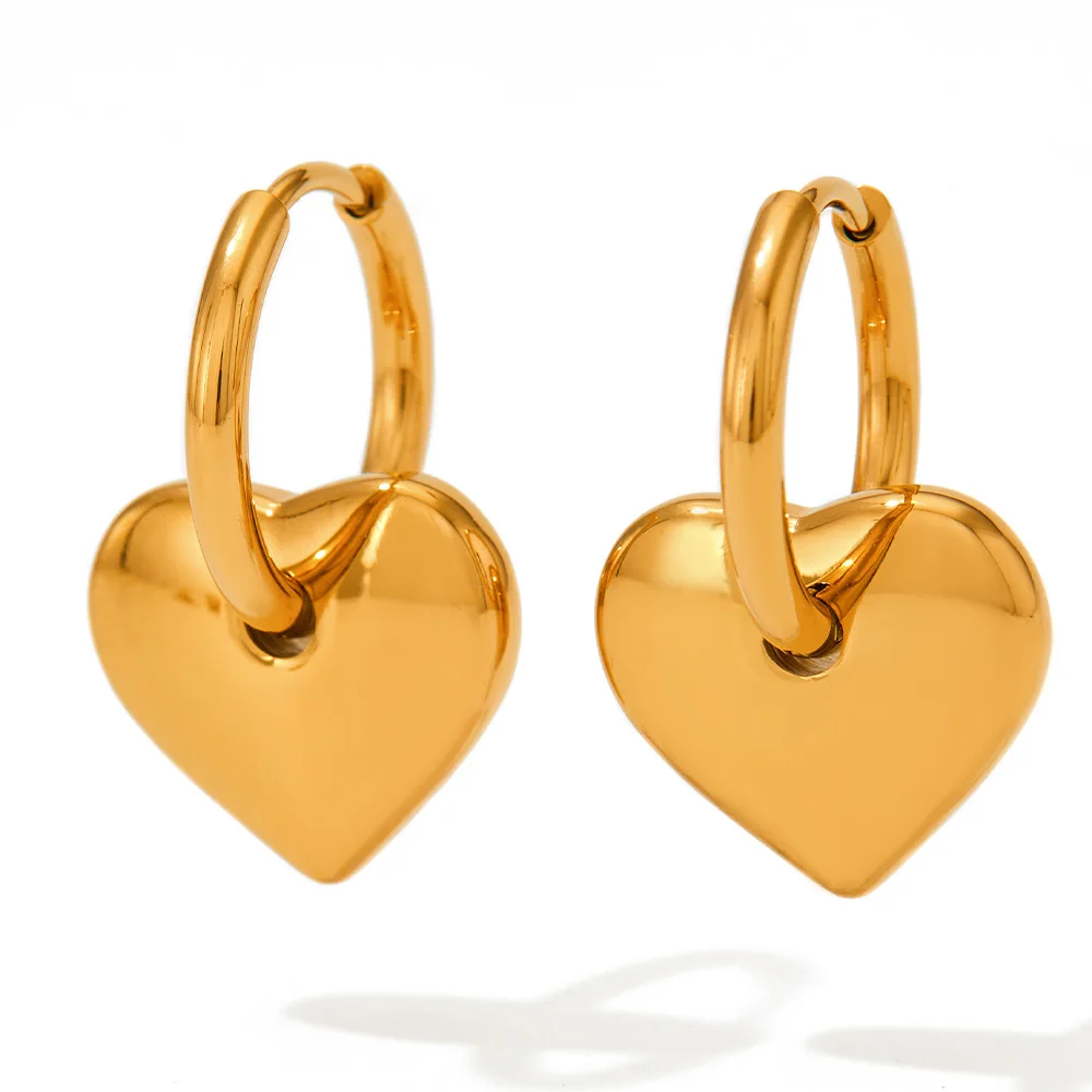 

New Arrival Heart Huggie Hoop Earrings Tarnish Free Pvd Gold Plated Stainless Steel Heart Dangle Earrings Jewelry