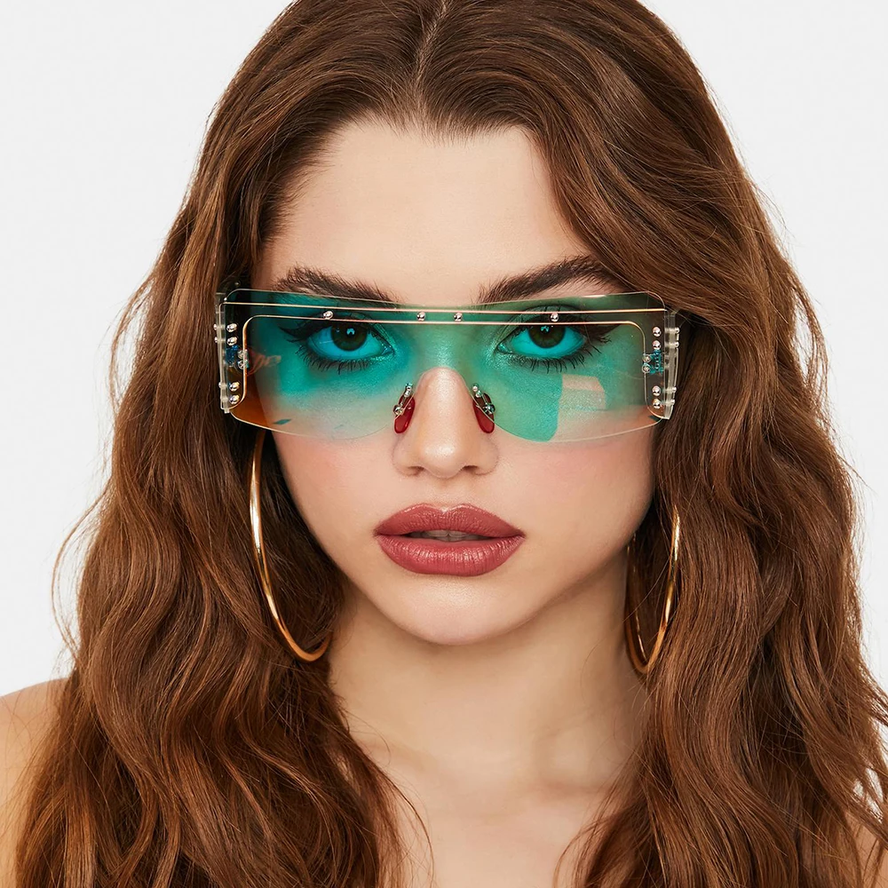 

Keloyi 2020 New Arrivals Shades Fashion Rimless Square Sun glasses Women Luxury Mirror Sunglasses Trend lens arm, 2 colors
