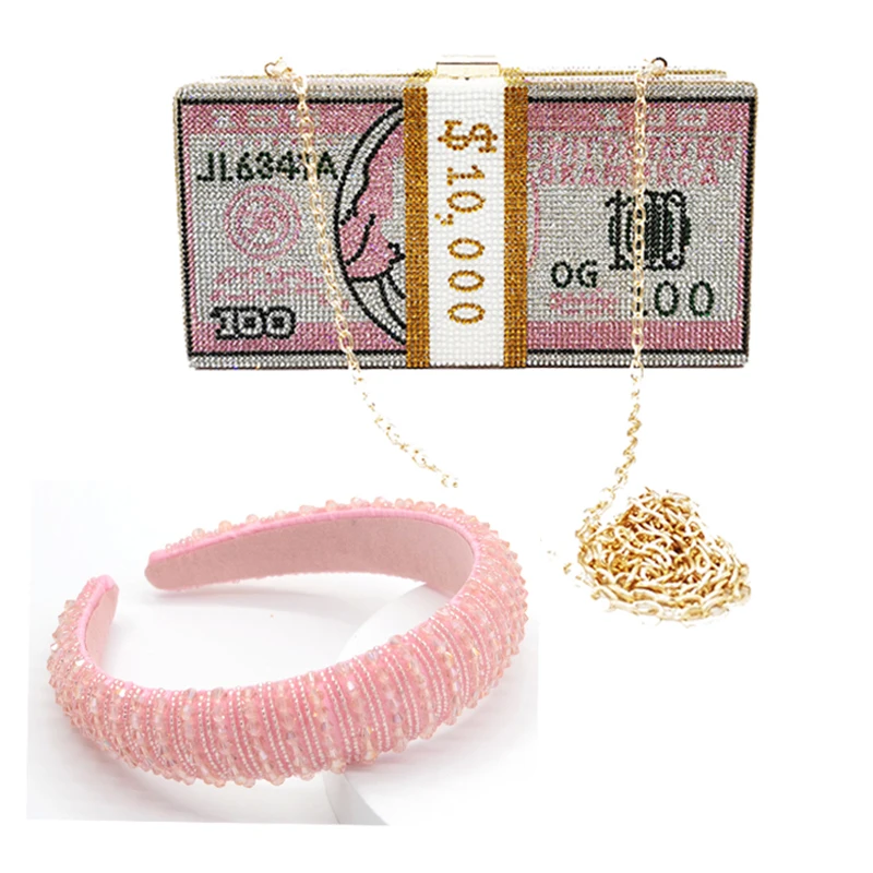 

rhinestone money bags with headband sets purse for women fashion design 2020 new bling money purse rhinestone headband