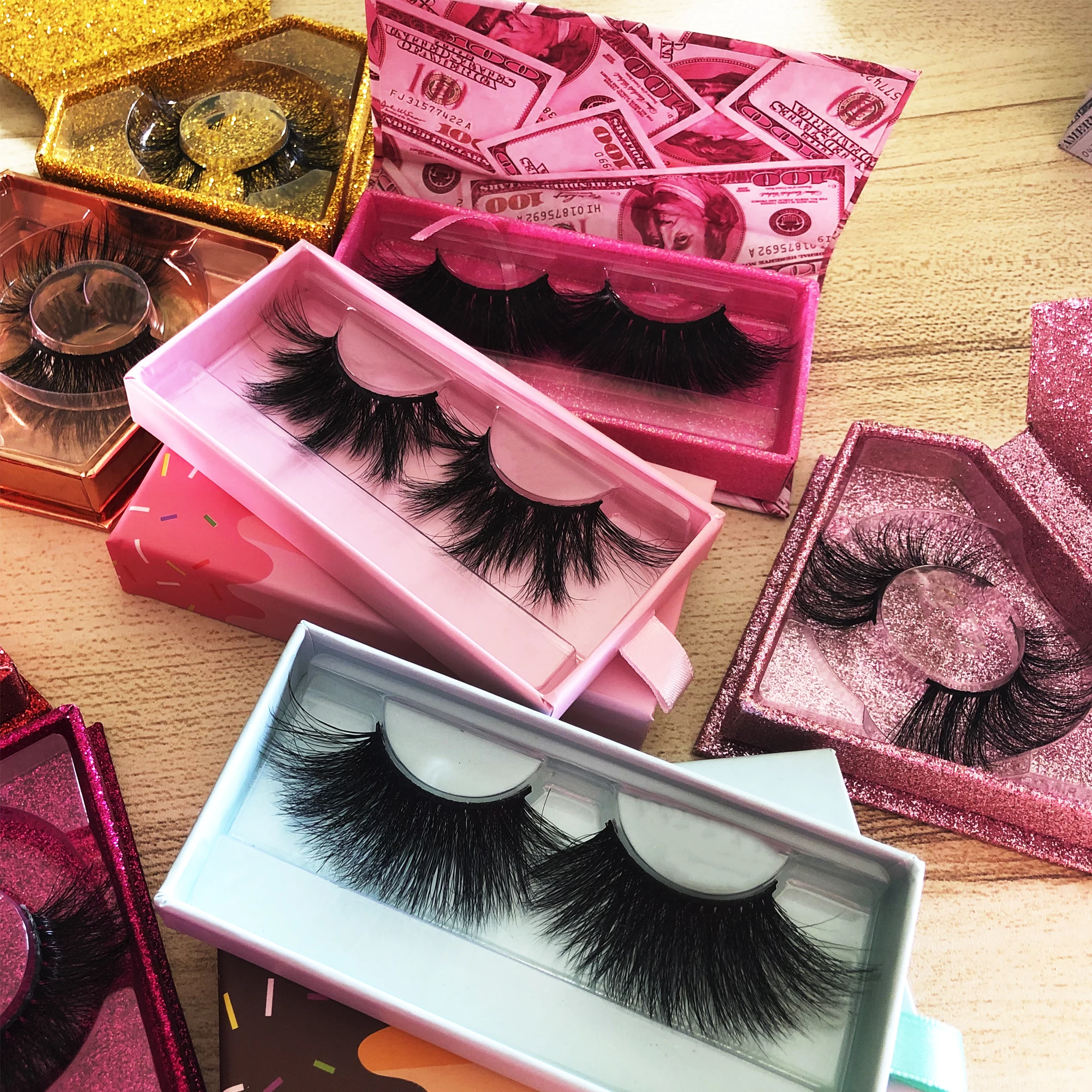 

Customized box design eyelash box lashes eyelashes,25mm faux mink eyelash lashes wholesale faux mink, Black