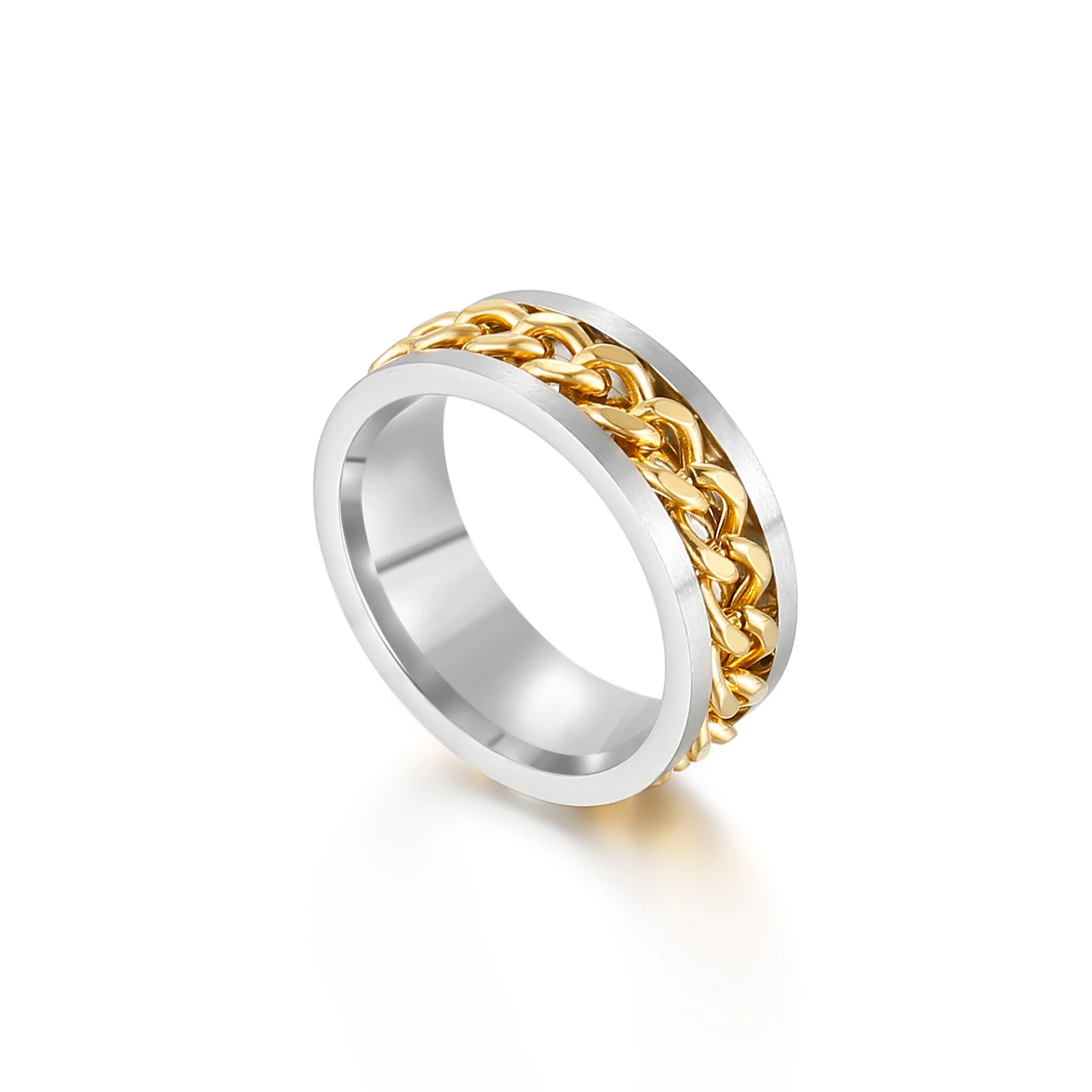 

KALEN Stainless steel embedded rope chain Ring for man, Silver gold black