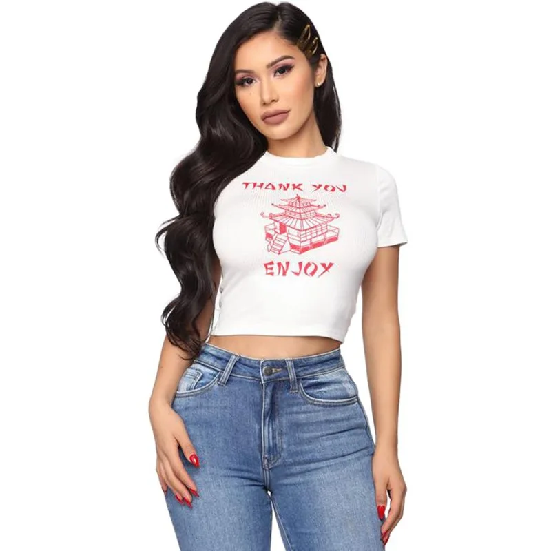 

2021 New Design Summer Crewneck Short Blast Sexy Slim Print Women Sexy Short T Shirt