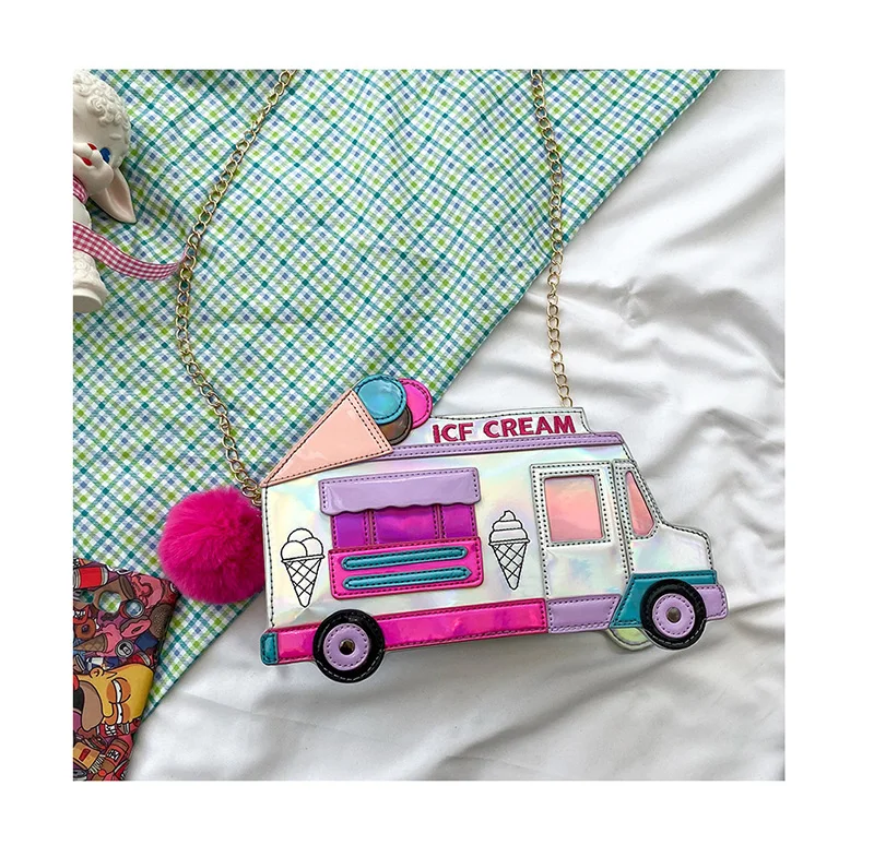

Personality Colorful Laser Shoulder Bag 2020 New Fashion Women Creative Ice Cream Car Messenger Bag Girls Chain Crossbody Bags