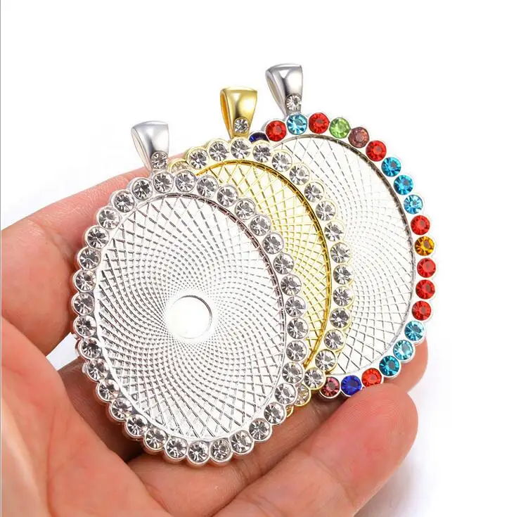 

Trendy 30x40mm oval alloy rhinestone cabochon silver pendant trays for jewelry making key chain, Gold,silver,etc