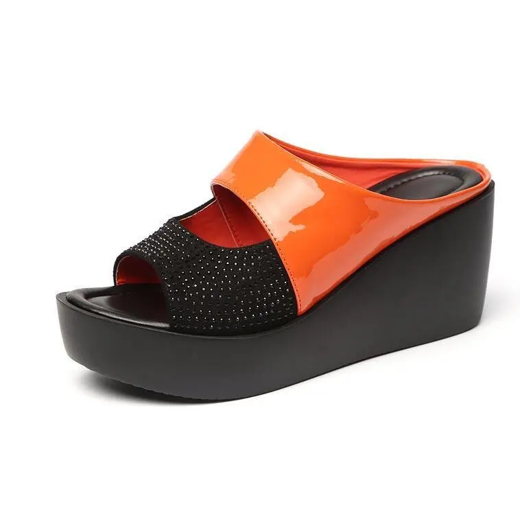 

2021 fashion pump high wedge sandals for women, Black,qrange,nude