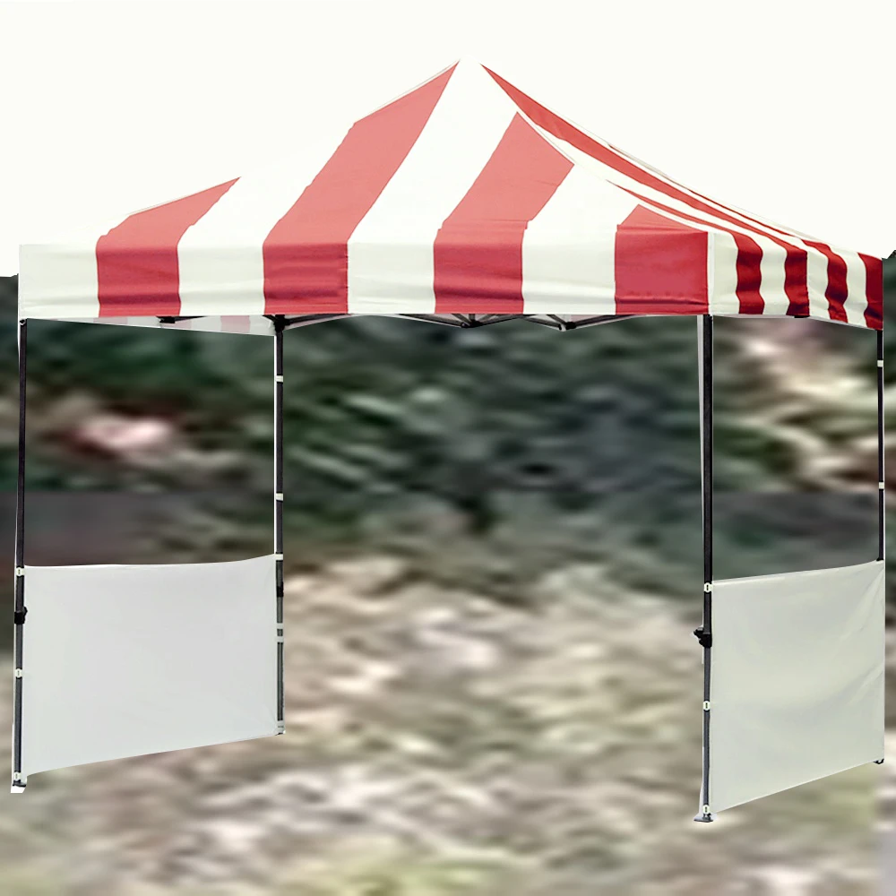 

side wall black iron frame folding Red and White Striped Canopy Tent