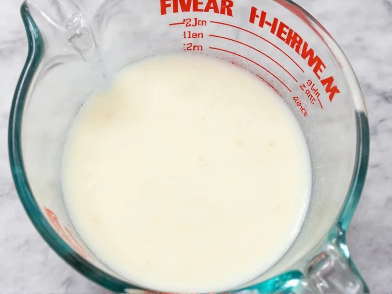 Homemade buttermilk mixture in glass measuring cup