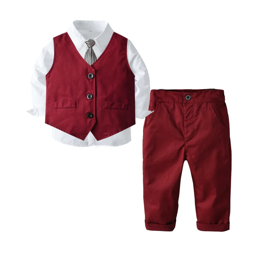 

Wholesale kids boys cool autumn gentleman vest with tie four-piece boys suits