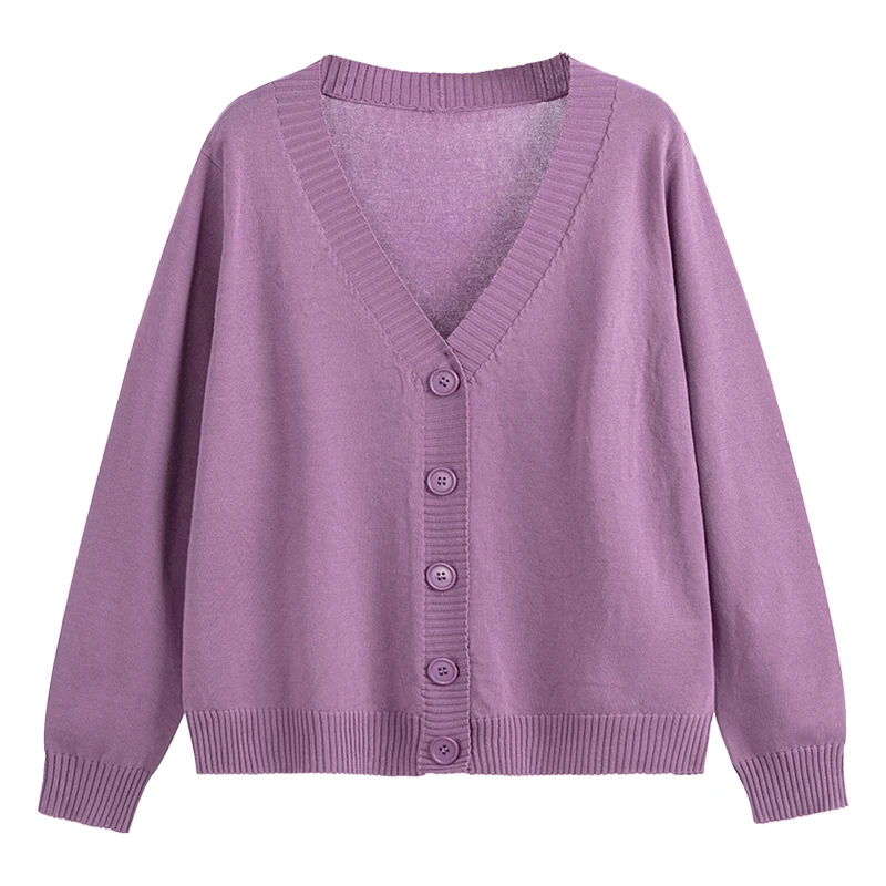 

Ladies custom 2021 fall hot selling V-neck knit top for fat woman loose long-sleeved Casual cardigan coat plus size sweater