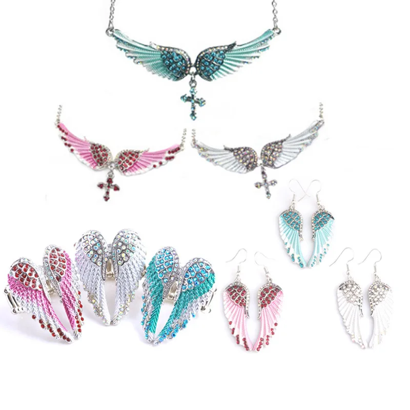

Angel Wing Necklace Angel Wing Cross Diamond Ladies Pendant Ring Earring Bracelet