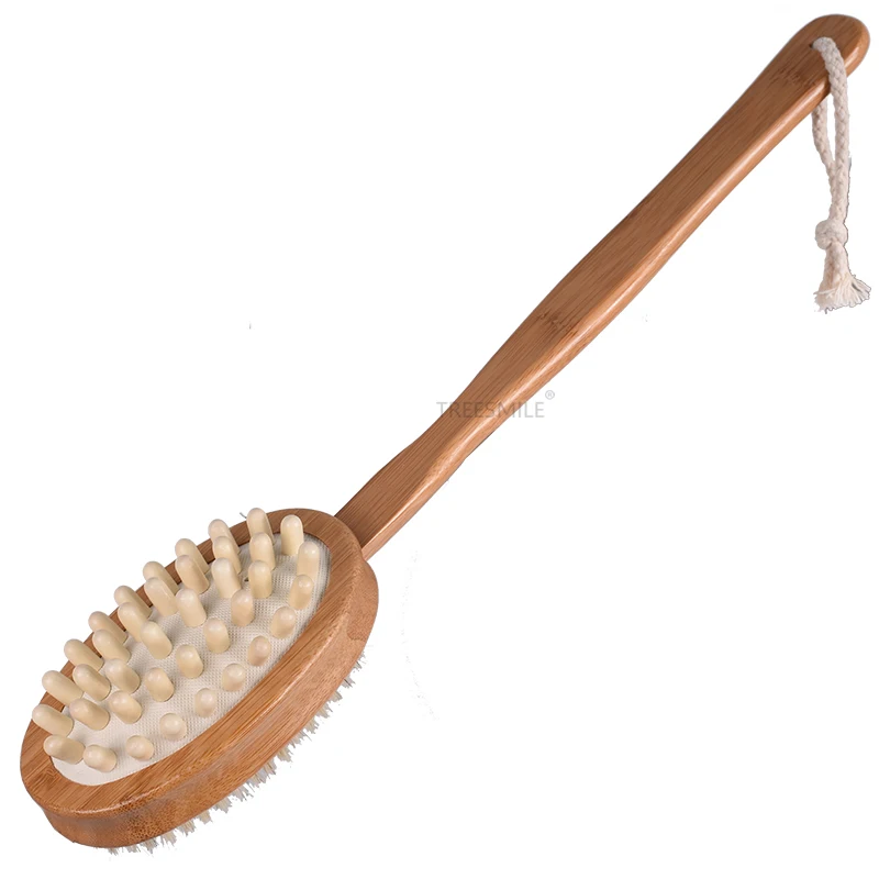 

TREESMILE Double-sided bath brush natural bamboo bristle Brush Massage Shower dry brushes Good quality OEM logo Factory