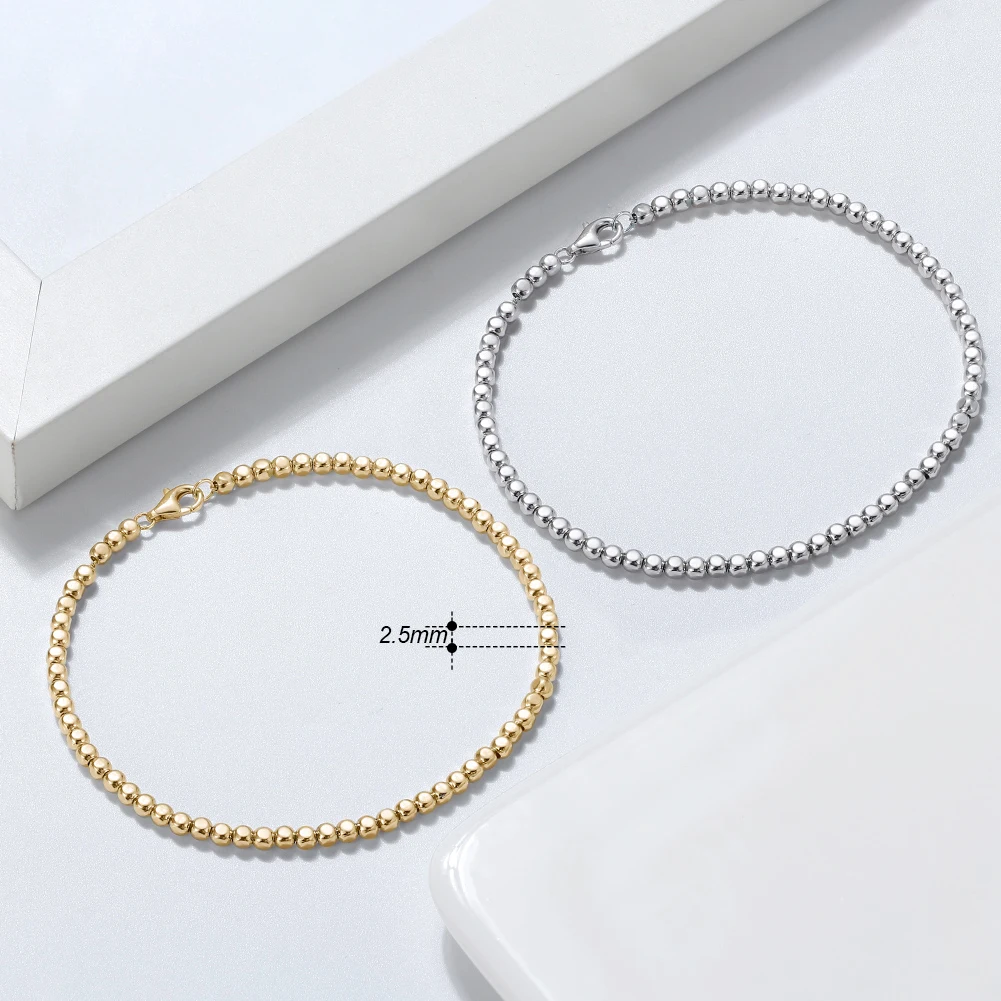 RINNTIN SB124 Wholesale Bohemia 18k Gold Plated Beads Chain Bracelets 925 Sterling Silver Bracelet Beaded Stretch Bracelet
