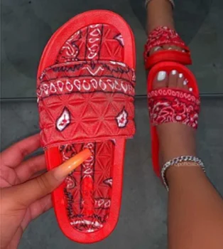 red bandana nike slides