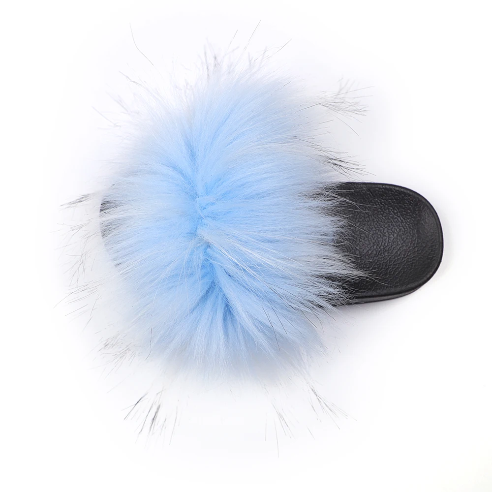 

Children's seven color imitation raccoon fur slippers open toe simple big plush children's indoor outdoor sports slippers, Customized color