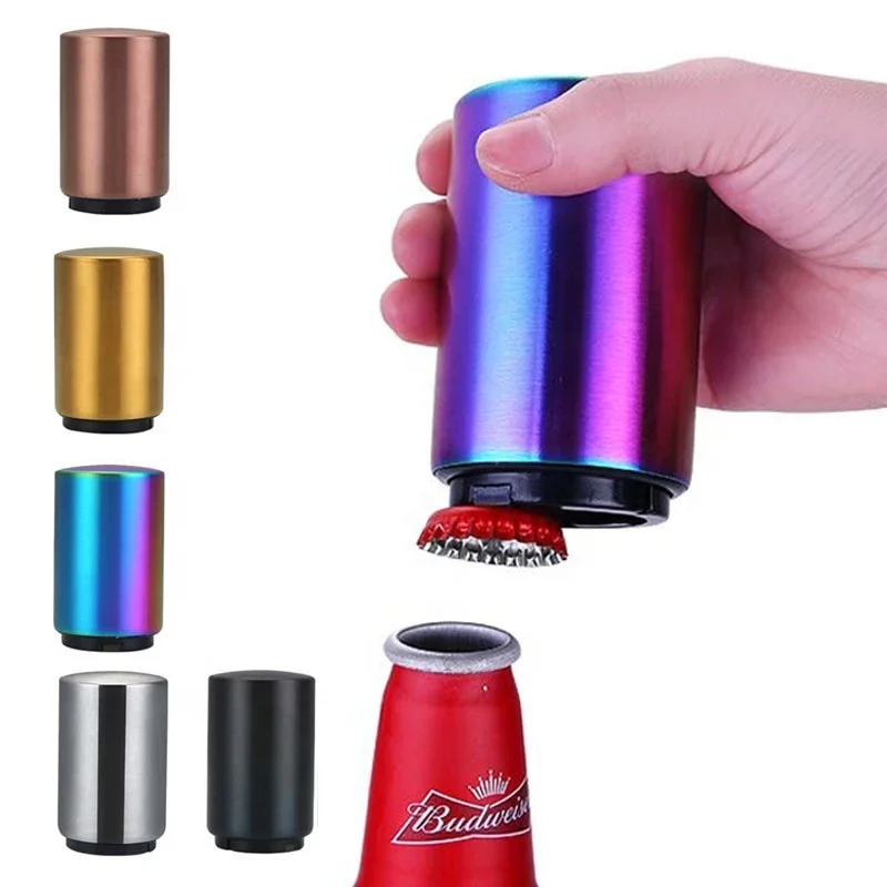 

Bar Tools Magnetic Automatic Portable Push Metal Wine Opener Beer Bottle Opener, Sliver,black,colorful,gold,rose gold