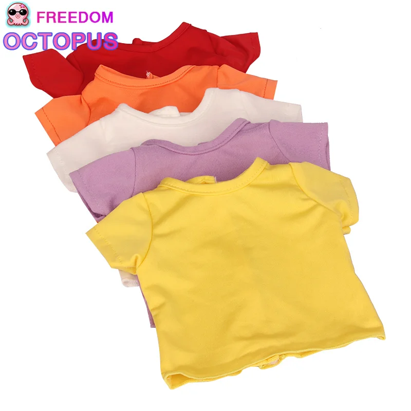 

Hot Sale Customized 18 inch American Doll Clothes Colorful Solid color Doll T-shirt