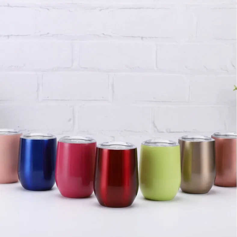 

12oz Double Wall Coffee Mug Stainless Steel Insulated Travel Wine Tumblers Cup With Sliding Lid For Coffee, Drinks, Champagne