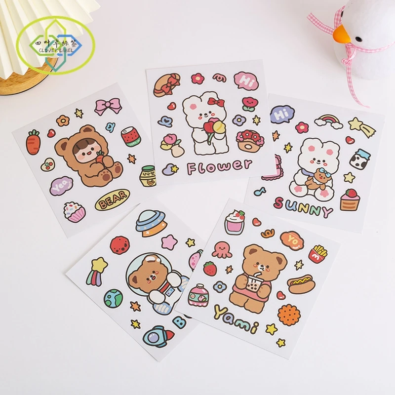 

High Quality Printing Korean Cartoon Cute Clear Stickers Creative Ins Style Transparent Stickers Sheet