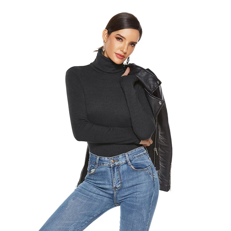 

Long Sleeve Turtleneck Slim Bottoming Shirt Solid Triangle Sexy Knitted Jumpsuit