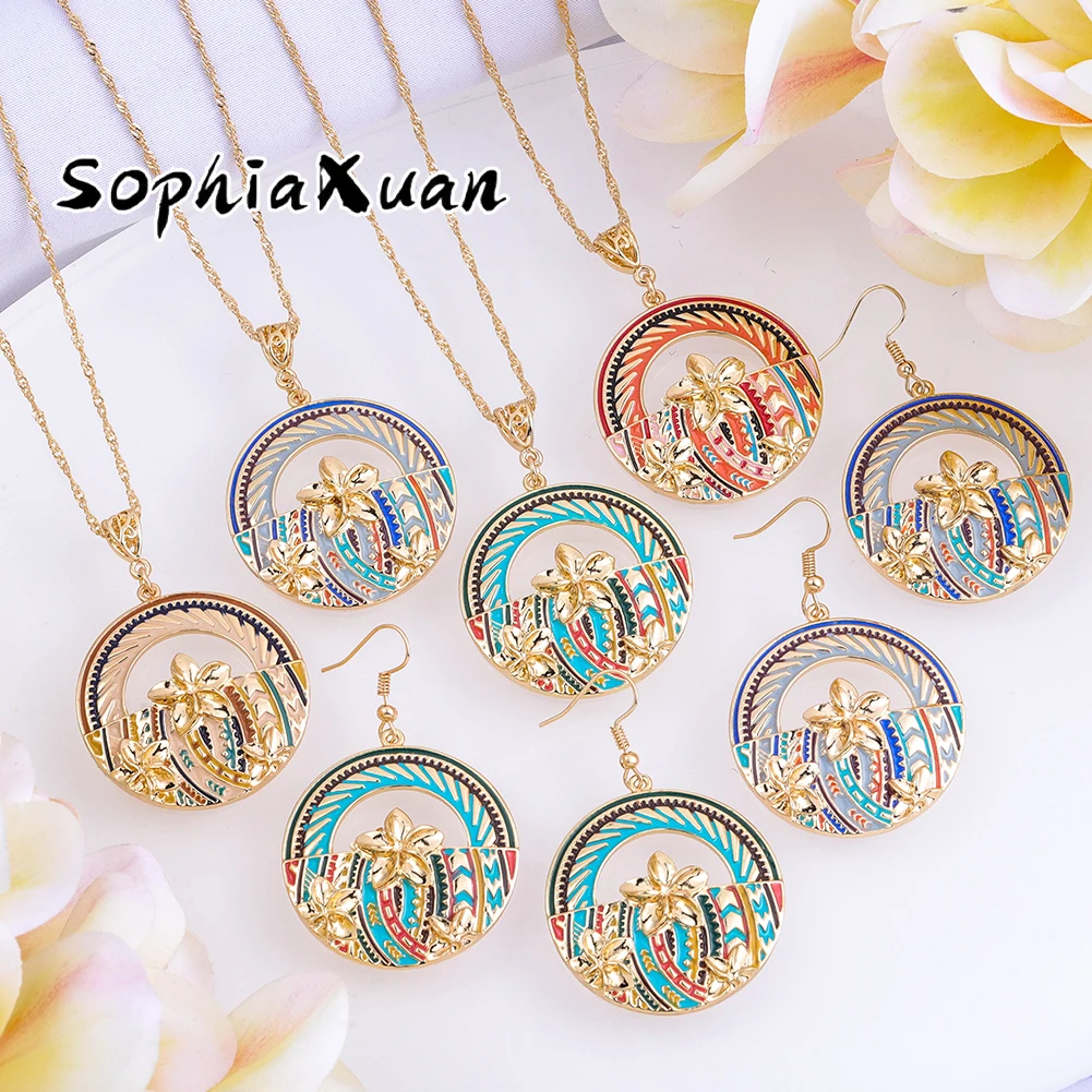 

SophiaXuan large dangle black pearl colorful necklace enamel dropship polynesian jewelry set wholesale hawaiian, Picture shows