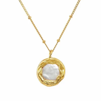 

INS Women Jewelry Delicate 18K Gold Plated Geometric Pearl Pendant Necklace Baroque Freshwater Pearl Pendant Necklace, As picture