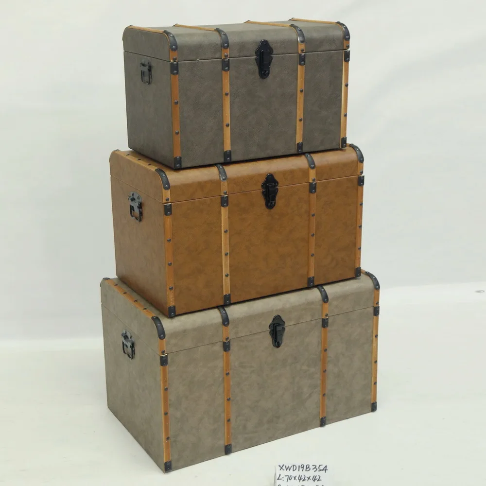 

1-3 Tier Large stackable natural wooden crates/ Trunk for storage with wheels