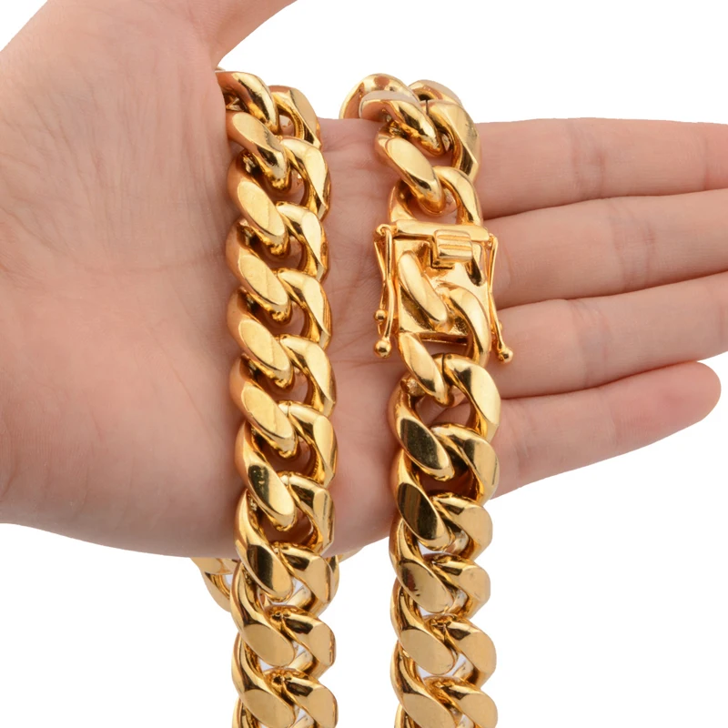 

RTS 16mm 18mm Stainless Steel 18K Gold cuban chain Necklace