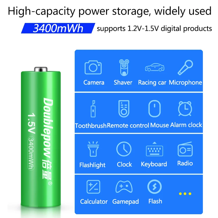 Latest Breakthrough 1.5v Constant Voltage Output 3400mwh Aa Size