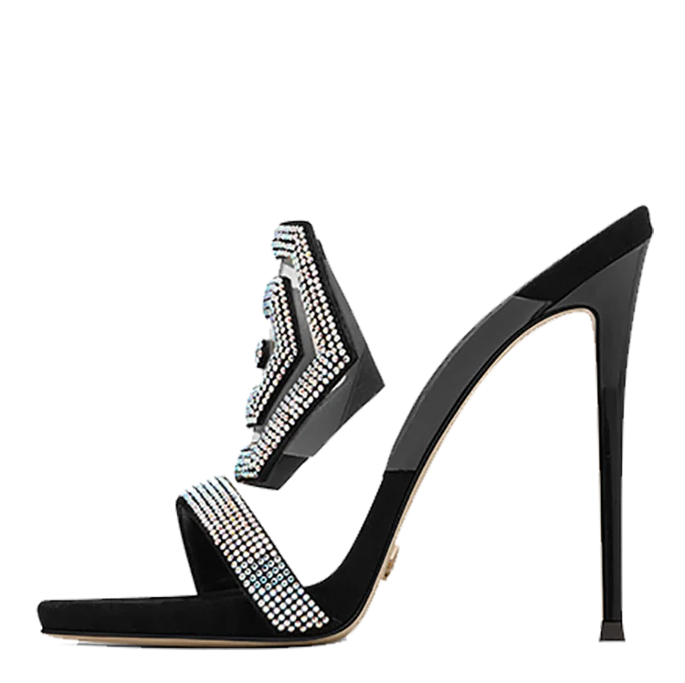 

Luxury Peep toe Slide Sandals Slippers Rhinestone Sandals Clear PVC Mules Shoes Women High Heels Mules Sandals for Ladies, Black,nude