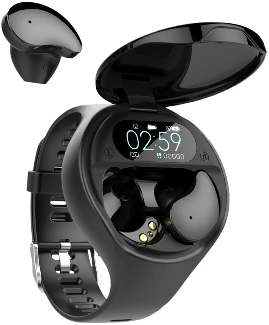 

Shemax Smart Watch With Wireless Earbuds, Earbud Mini Watch Shape Headphones TWS Stereo Noise Cancelling Earphones