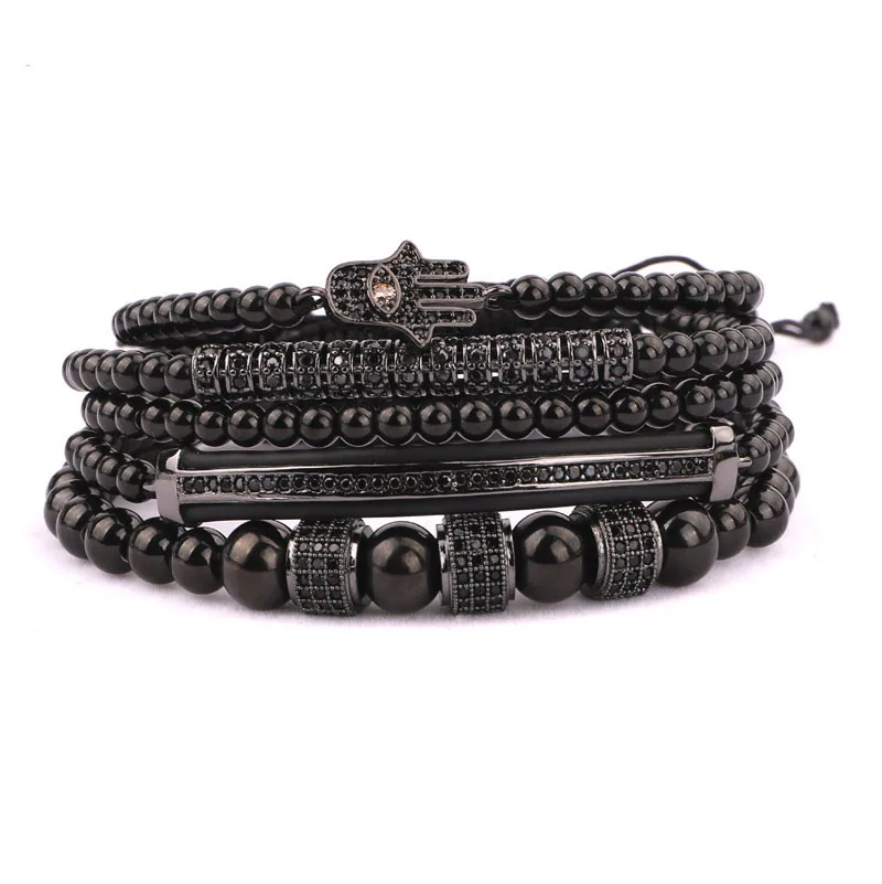 

New Design high quality CZ diamond hand charm handmade jewelry men macrame bracelet set