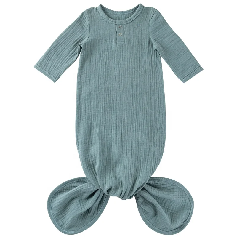 
Organic Cotton Newborn Baby Sleeping Gown Custom sleeping Knotted Gown 