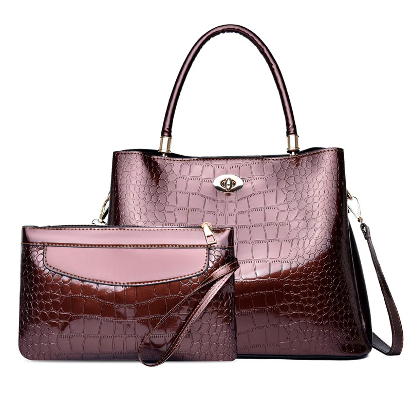

Custom Mirror Alligator Leather 2 Pcs Set Bag European and American Style Women Handbags