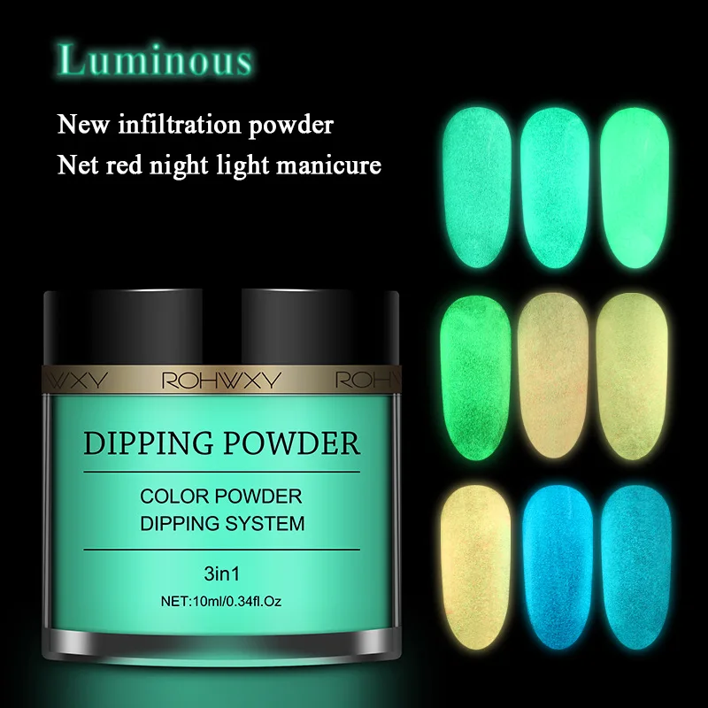 

3 In 1 Glow In Dark Acrylic Powder Luminous Nail Dipping Powder, 9 colors