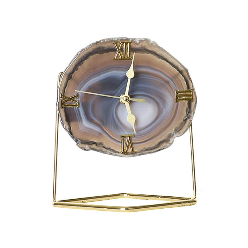 

Promotional home decoration luxury agate quartz desk table clocks for living room