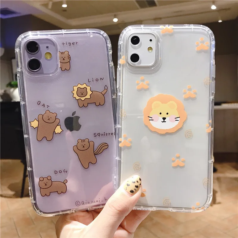 

transparent funny bear lion Case For iphone 12 mini 12 pro max 11 pro max XS X 8 clear cartoon Cover, Colorful