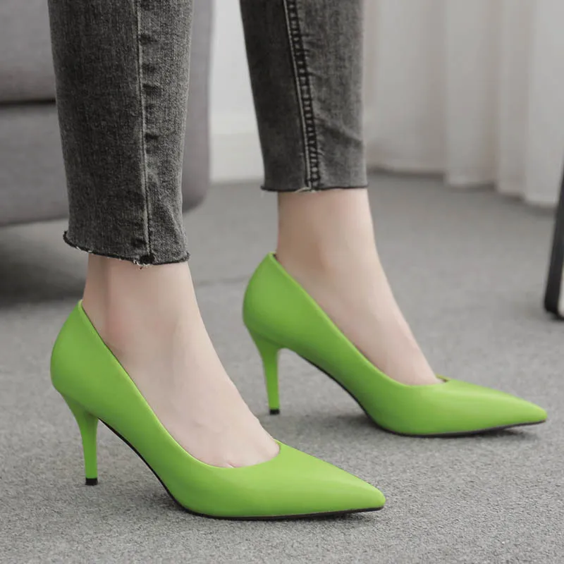 

Amazon AliExpress Hot Sale Fashion Ladies High Heels New Solid Color Pointed Shallow Mouth Women Pumps Pu