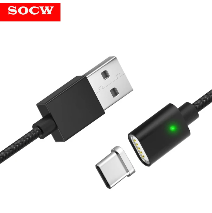 

Free Shipping SOCW 3rd Gen 3A Fast Charging LED Magnet Micro USB Type C lightning Charger Cable for mobile phones, Customized color