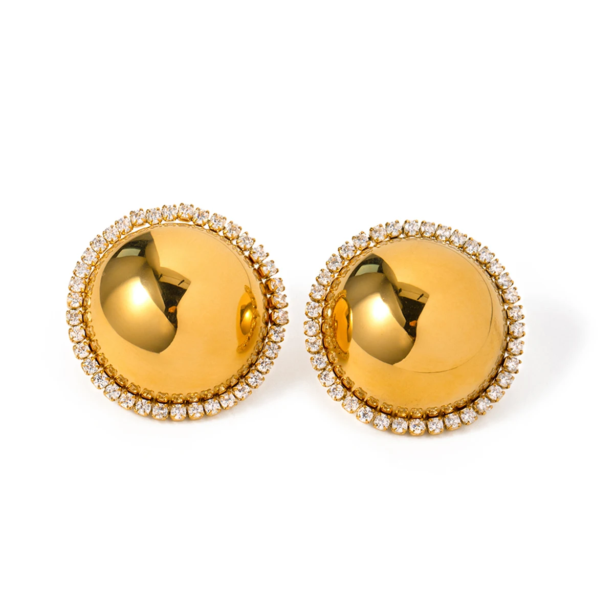 

J&D Designer Design CZ Button Stud Earring 18K PVD Gold Plated Stainless Steel Earring Blingbling Shiny Earring