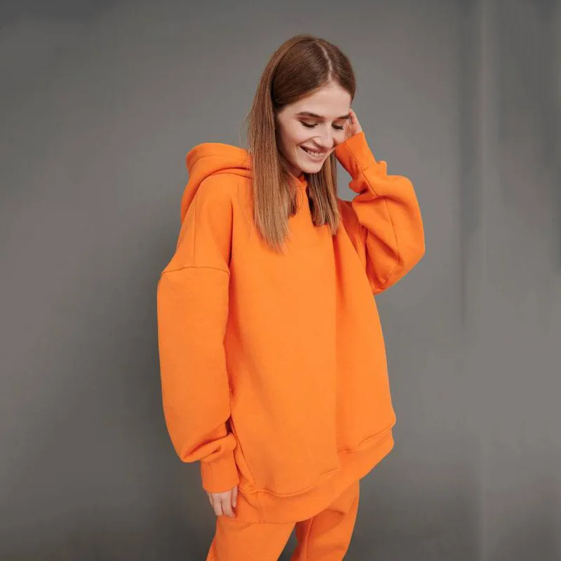 

Dropshipping 2022 New Fashion Sweatshirts Set Plain Solid Color Comfortable Pull Over Hoodie Set, As picture