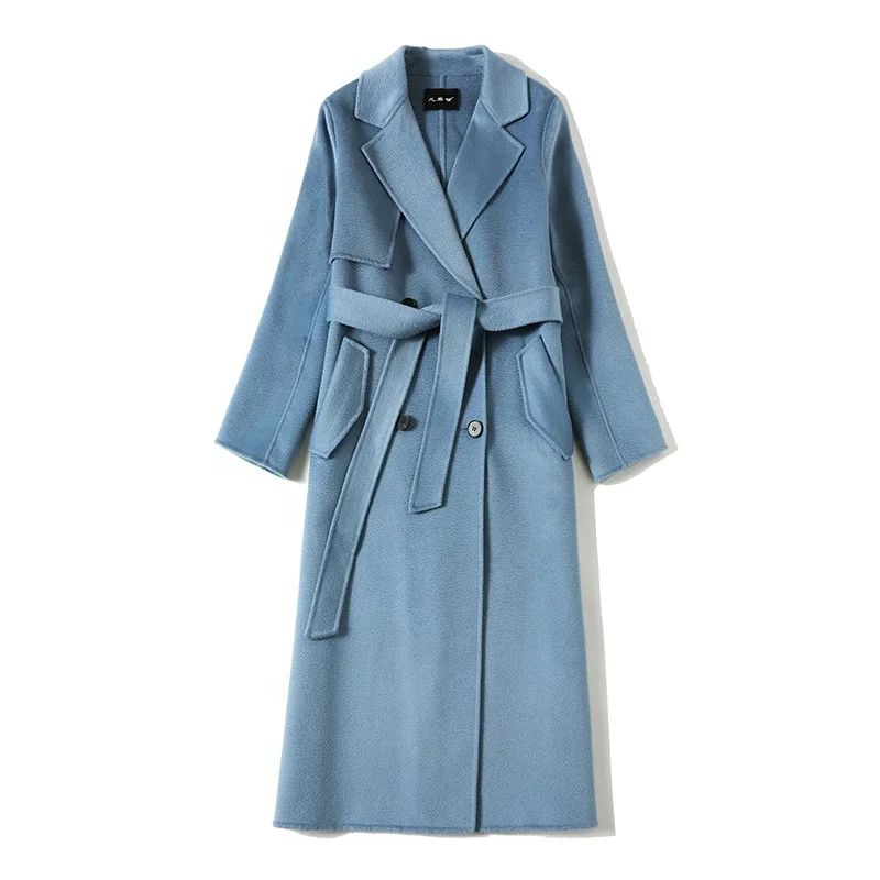 

2021 new real cashmere long coat high quality ladies double-sided wool windbreaker coat with belt, Customized color