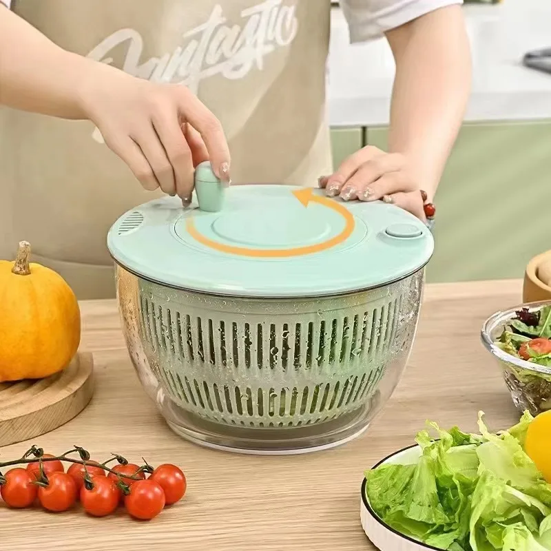 2024 New Arrival 2 in 1 Popular Manual Fruit Drain Water Vegetable Dryer Plastic Large Salad Spinner With Vegetable Cutter