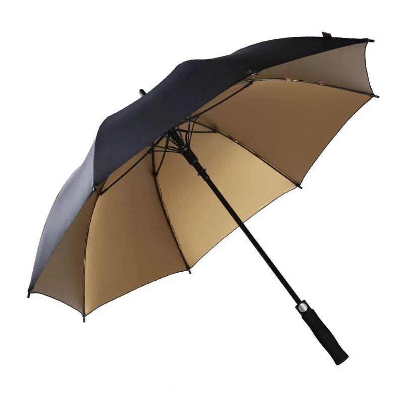 

25Inches*8Ribs Automatic Open Close Golf Umbrellas Luxury Gold Wholesale Straight Umbrella High Quality Custom Print Logo