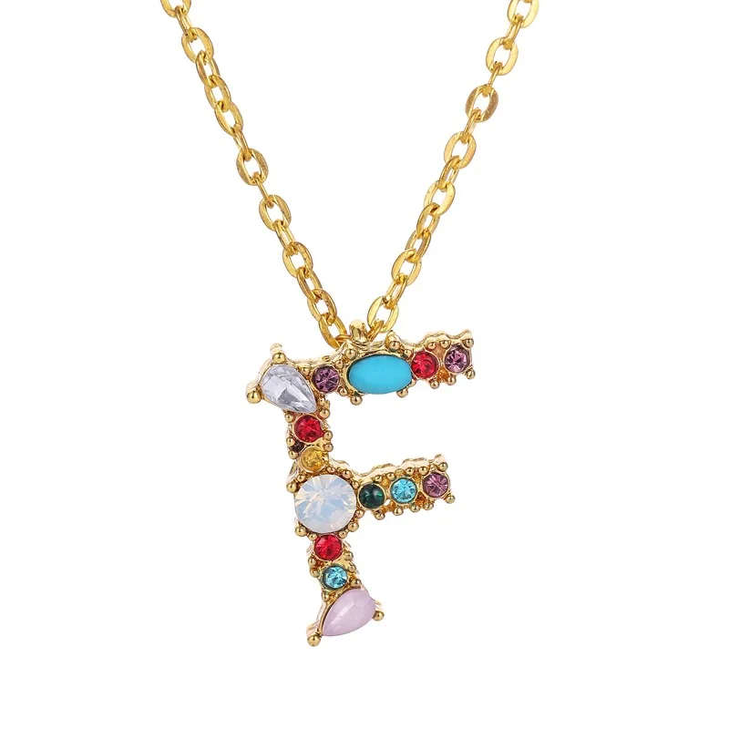 

QN-006 2019 Popular Custom made colorful beads decorated Letter gold plating tiny personalized Name Jewelry Necklace for women