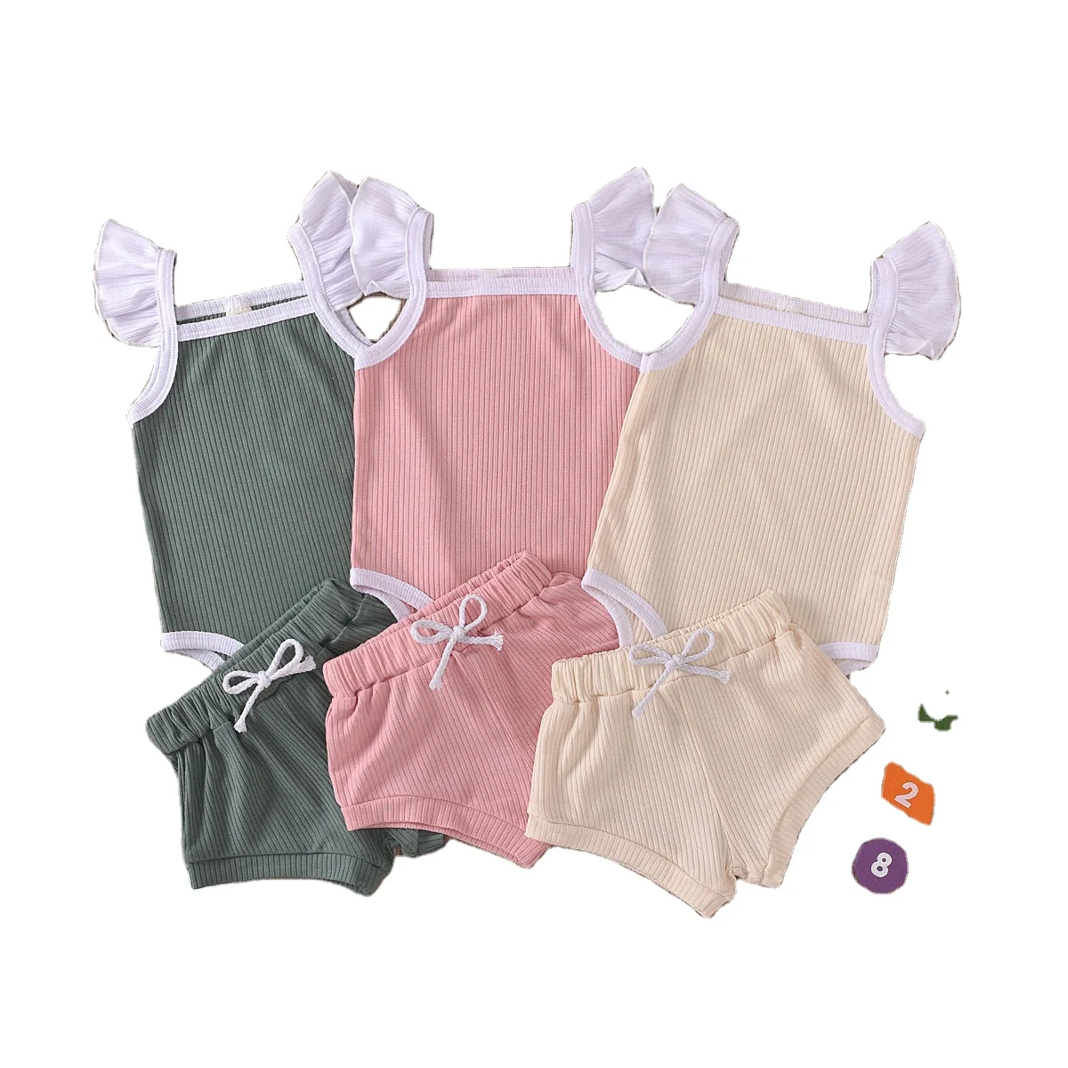

Infant casual wear new two piece set baby ribbed cotton romper and shorts set