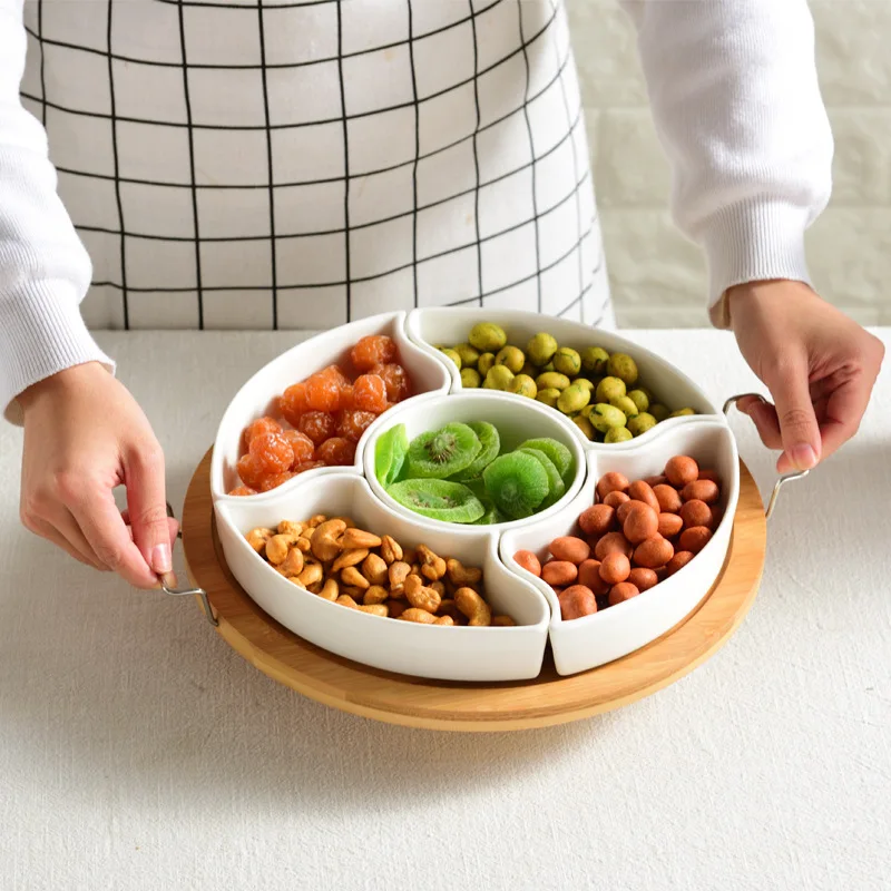 

Light luxury dried fruit plate compartment with lid storage box candy box nut plate snack plate