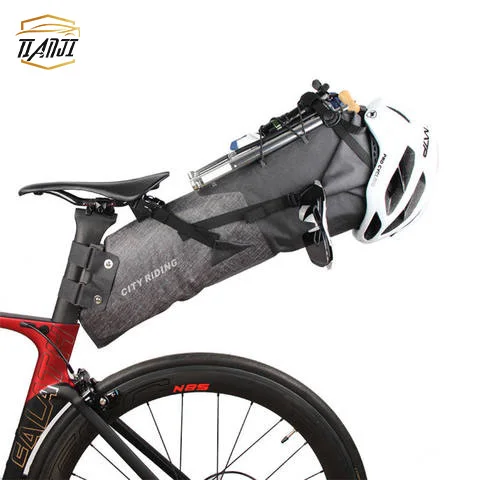 

Bike Pannier Bag Large Capacity Waterproof Bicycle Long Tail Saddle Bag, Gray